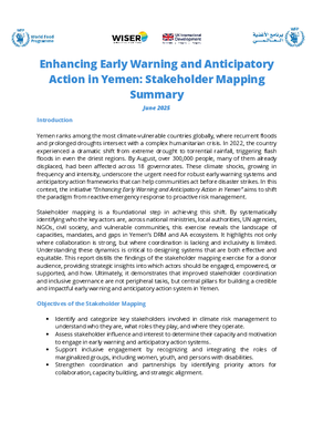 Enhancing Early Warning and Anticipatory Action in Yemen: Stakeholder Mapping Summary