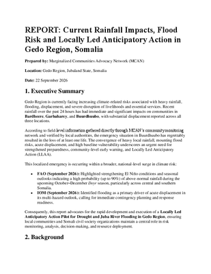 Current Rainfall Impacts, Flood Risk and Locally Led Anticipatory Action in Gedo Region, Somalia
