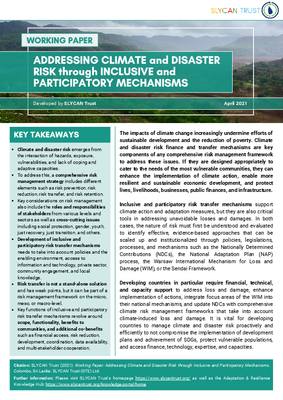 Working Paper: Addressing Climate and Disaster Risk through Inclusive and Participatory Mechanisms (2021)