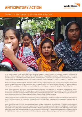 World Vision anticipatory action capacity statement for South Asia and the Pacific