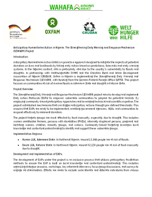 Anticipatory Humanitarian Action in Nigeria: the Strengthening Early Warning and Response Mechanism (SEWaRM) Project