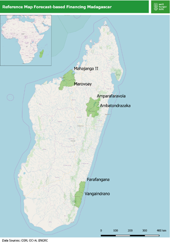 This image shows a map of EAP-covered districts in Madagascar